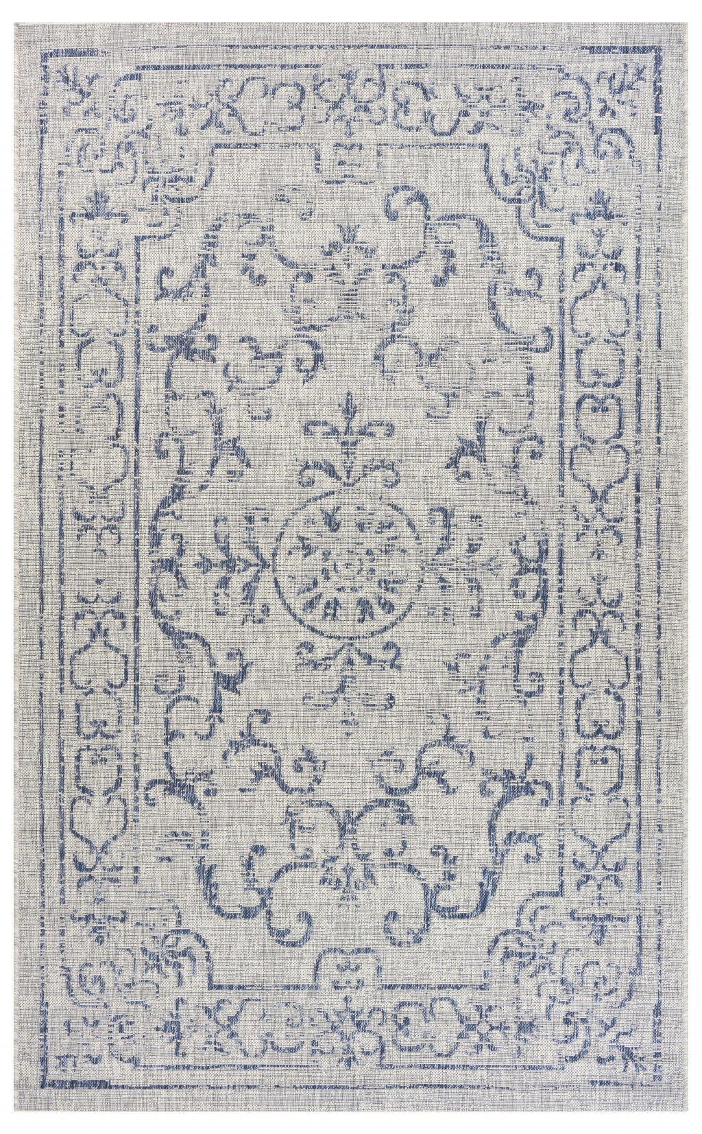 5' x 8' Blue Ornate Indoor Outdoor Area Rug