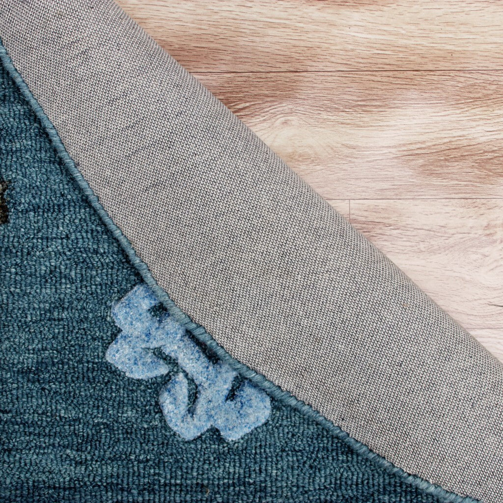 5' Round Blue Bordered Motif Area Rug