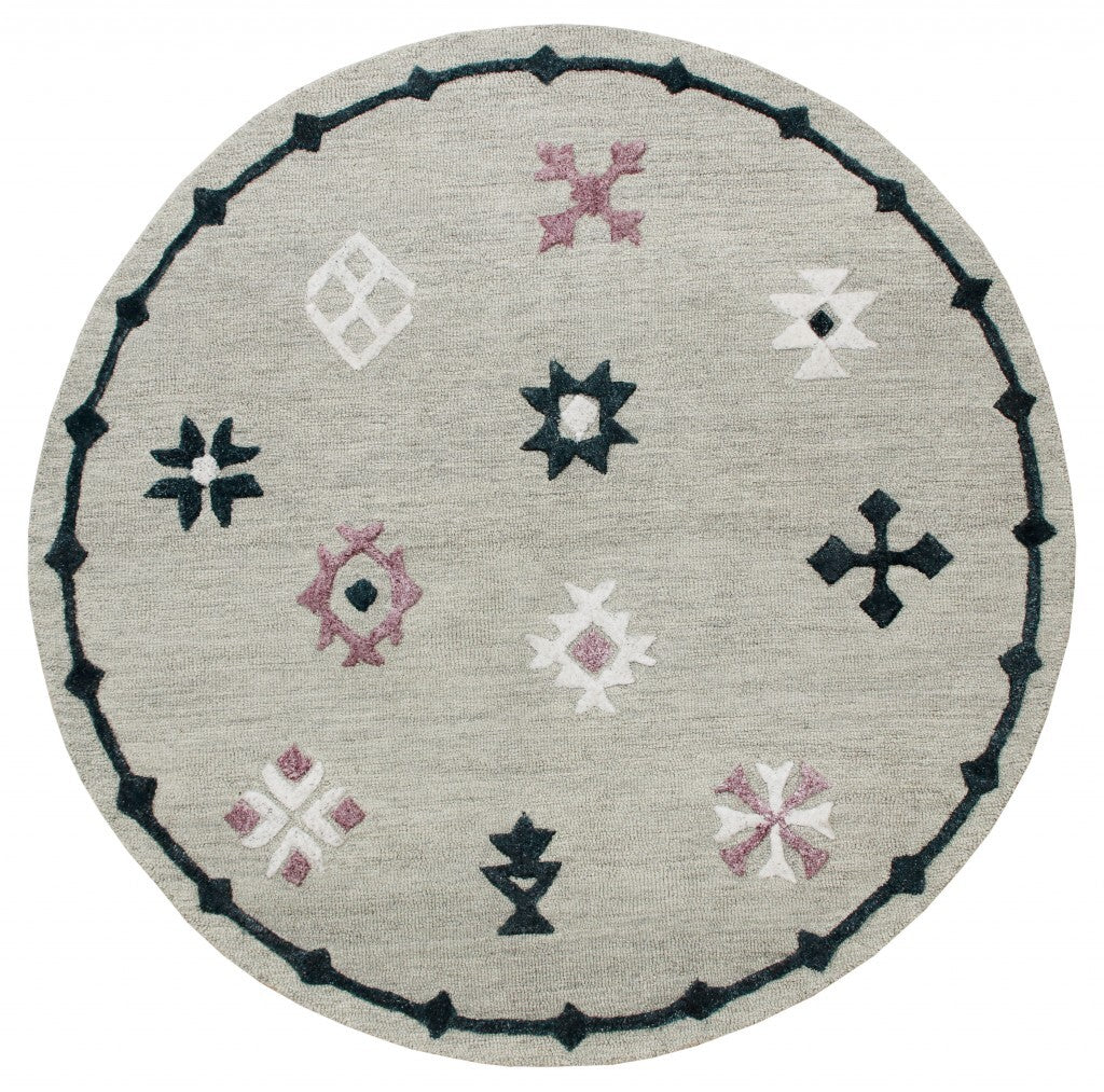7' Round Gray Decorative Charm Area Rug