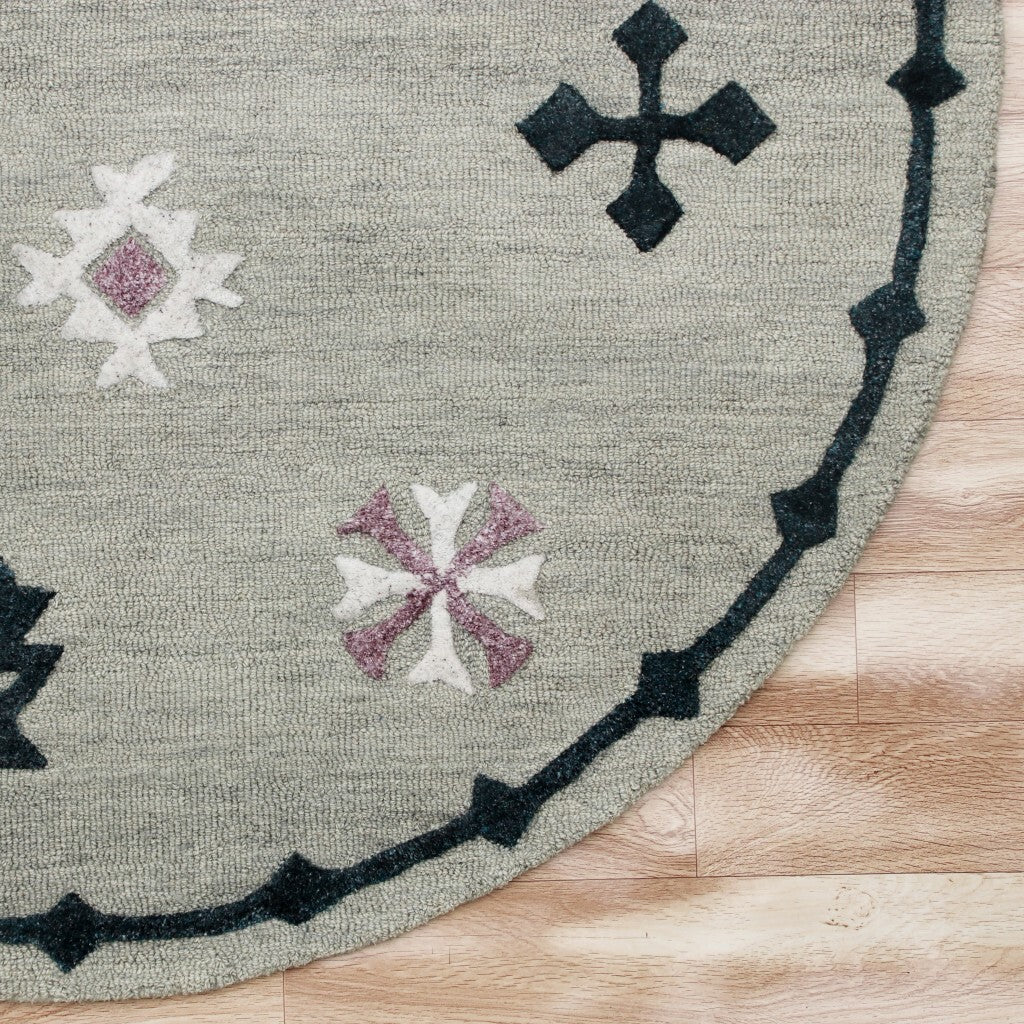 7' Round Gray Decorative Charm Area Rug