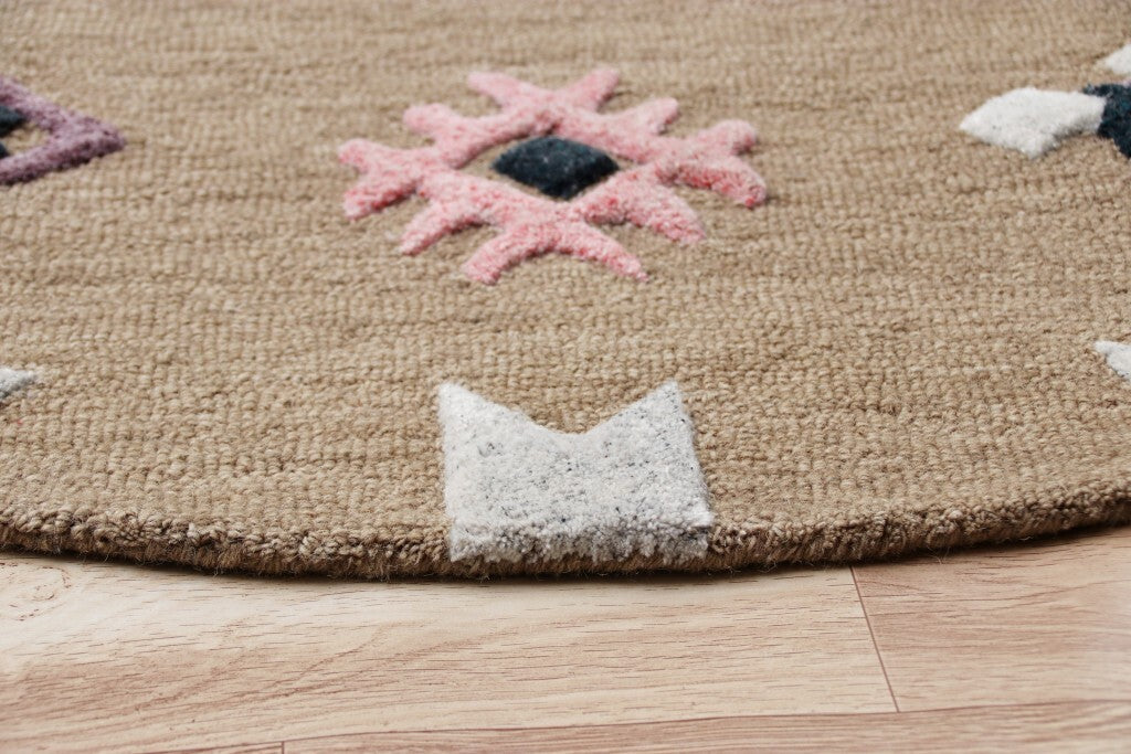 5' Round Taupe Boho Chic Motif Area Rug