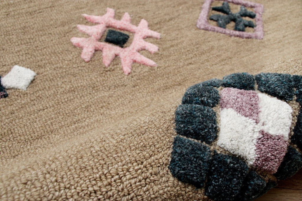 5' Round Taupe Boho Chic Motif Area Rug