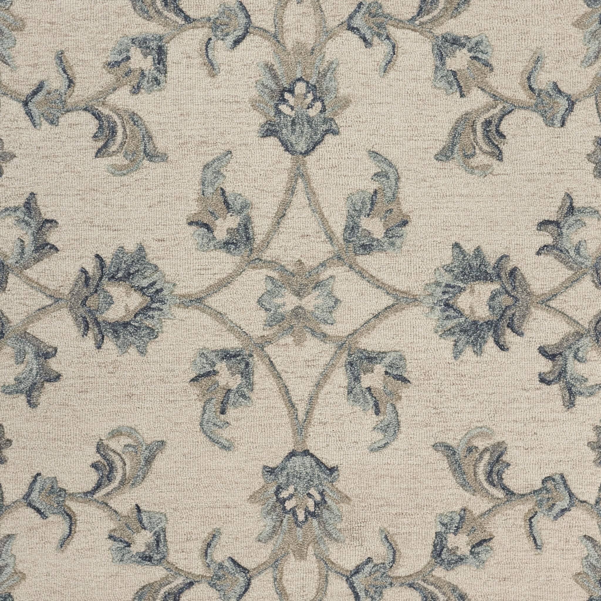 7' Round Beige and Blue Filigree Area Rug