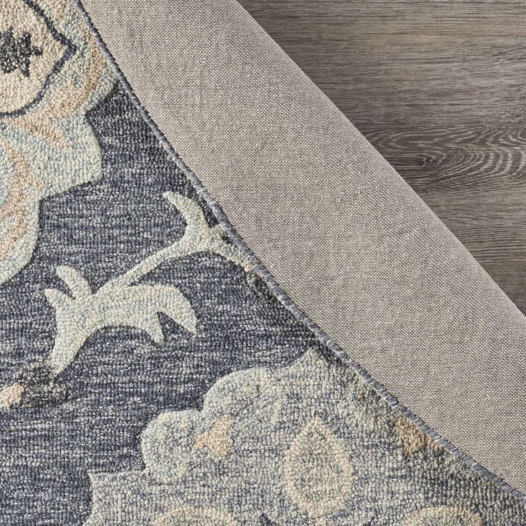 7' Round Gray Floral Trellis Area Rug