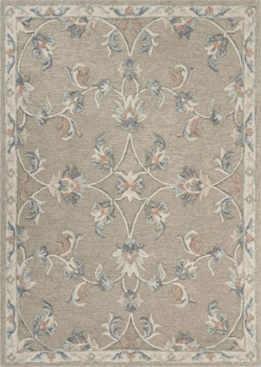 5' x 7' Sage and Cream Filigree Area Rug