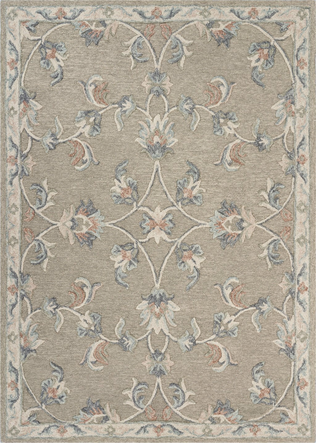 7' x 9' Sage and Cream Filigree Area Rug