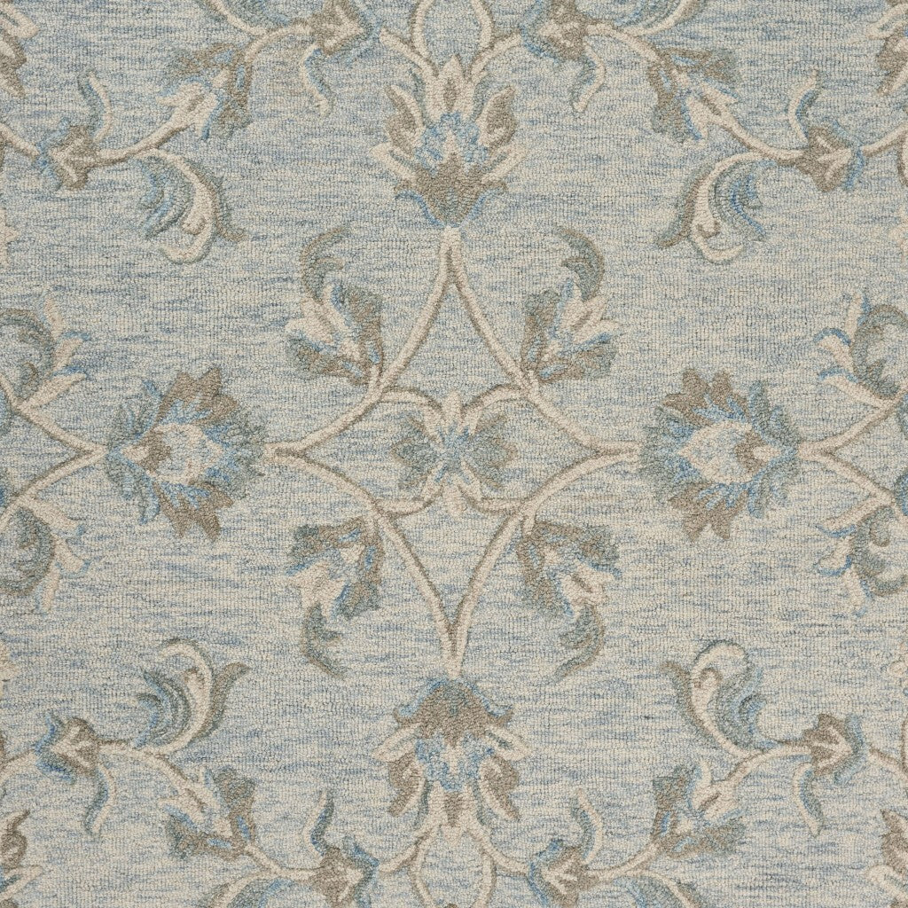 7' Round Blue and Cream Filigree Area Rug