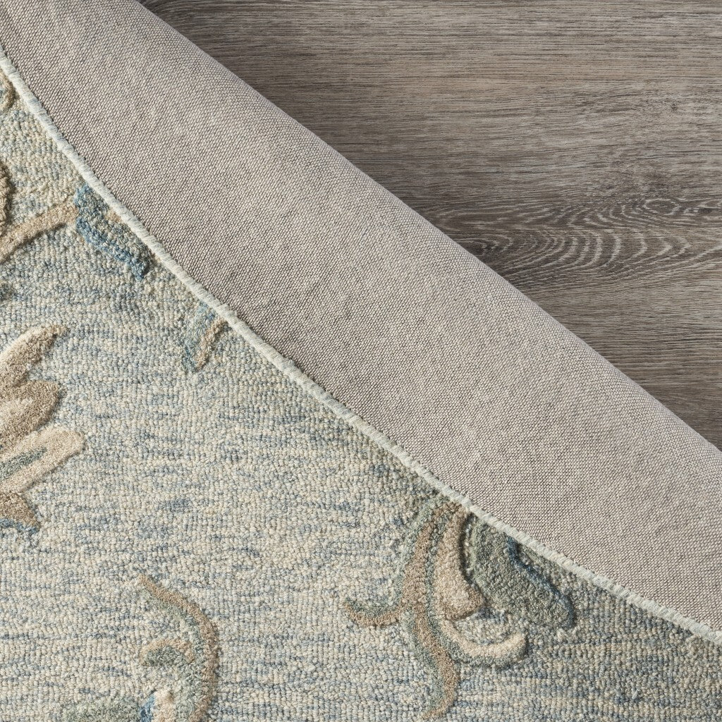7' Round Blue and Cream Filigree Area Rug