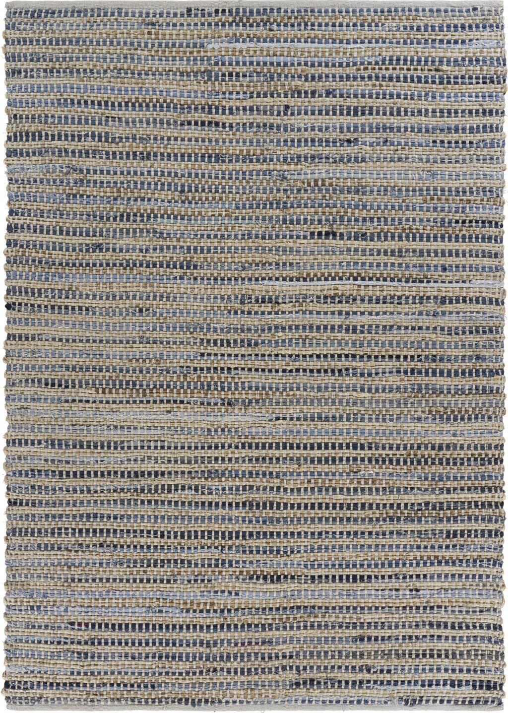 5' x 7' Blue and Beige Striped Area Rug