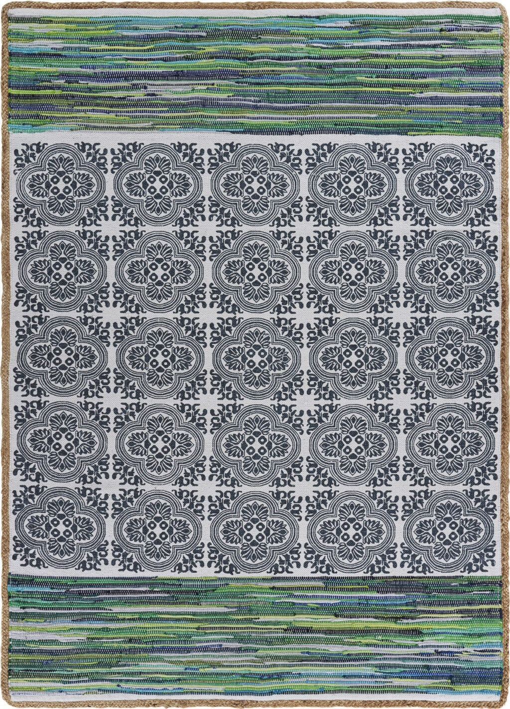 3' x 5' Blue and Green Chindi Area Rug