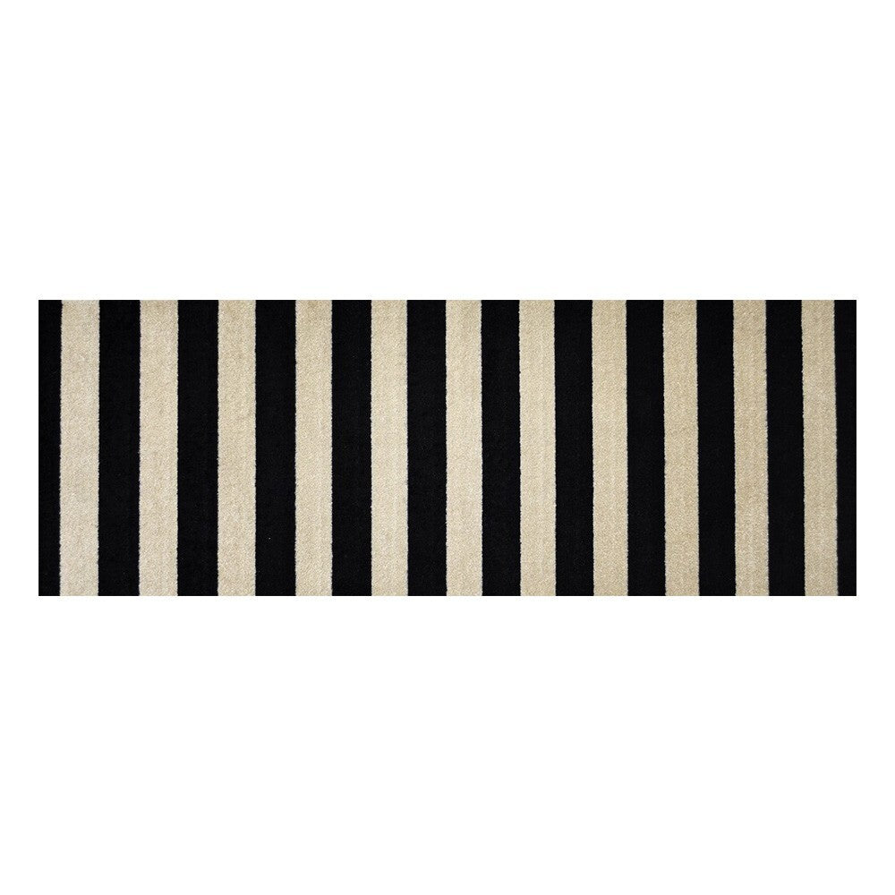 2' x 6' Black and Tan Wide Stripe Washable Runner Rug