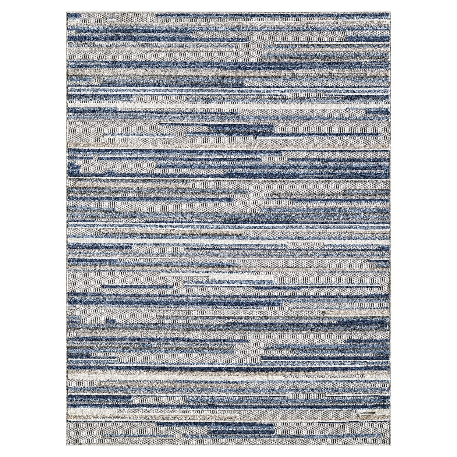 3' x 5' Blue Abstract Striped Indoor Outdoor Area Rug