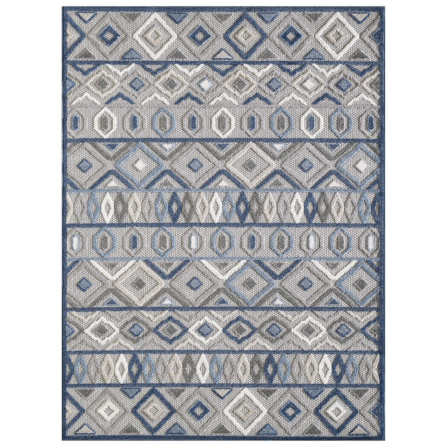 5' x 7' Gray Blue Aztec Pattern Indoor Outdoor Area Rug