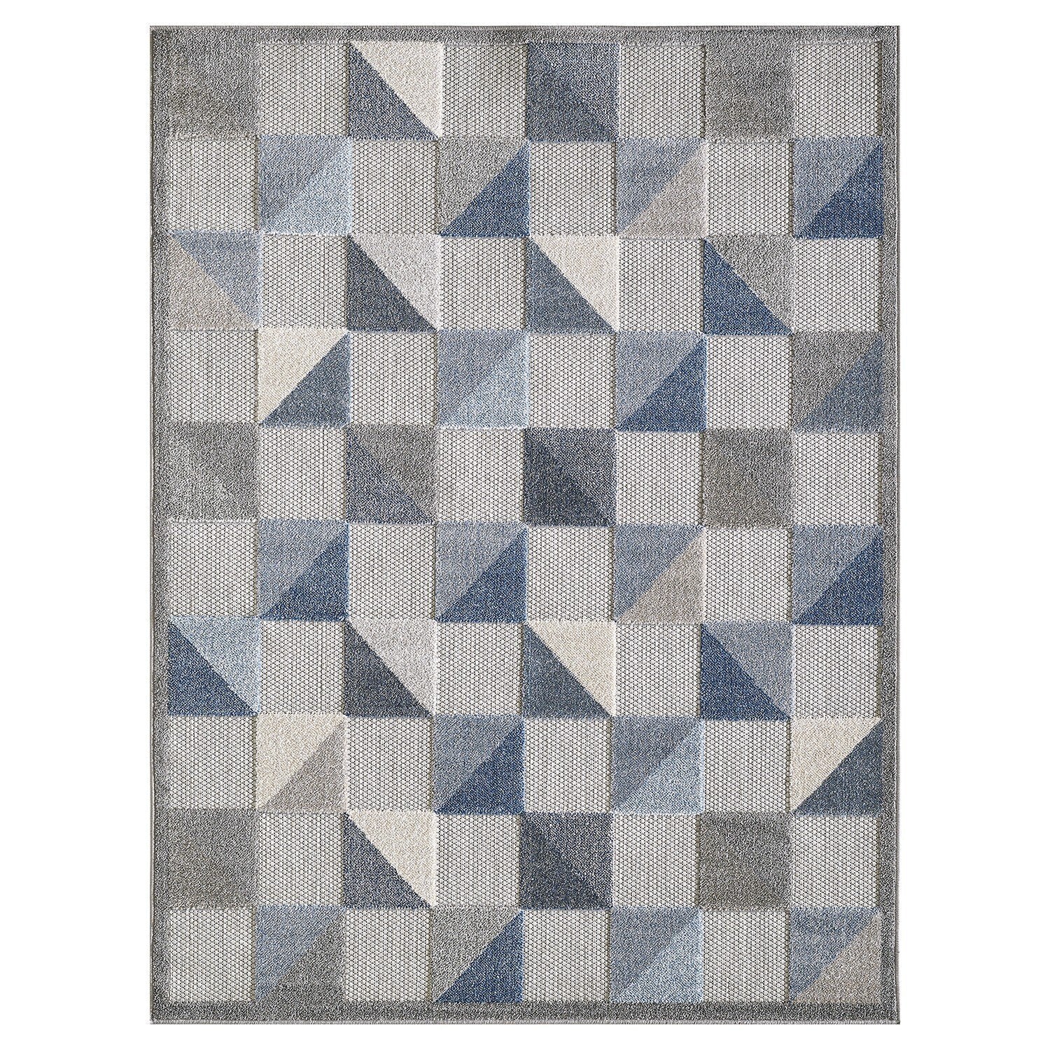 5' x 7' Blue Gray Triangle Indoor Outdoor Area Rug