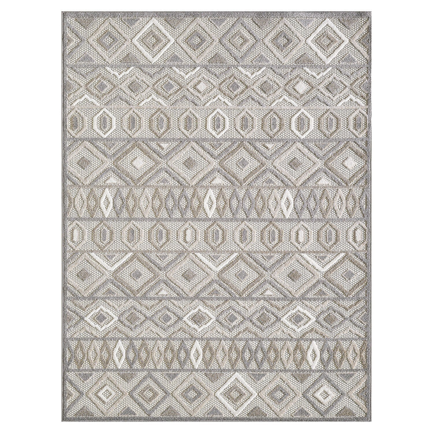 5' x 7' Gray Ivory Aztec Pattern Indoor Outdoor Area Rug