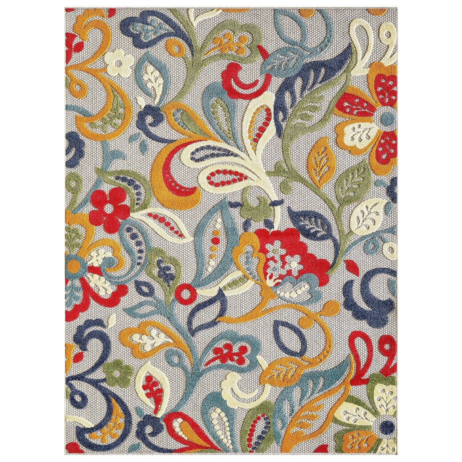 3' x 5' Multi Jacobean Floral Indoor Outdoor Area Rug