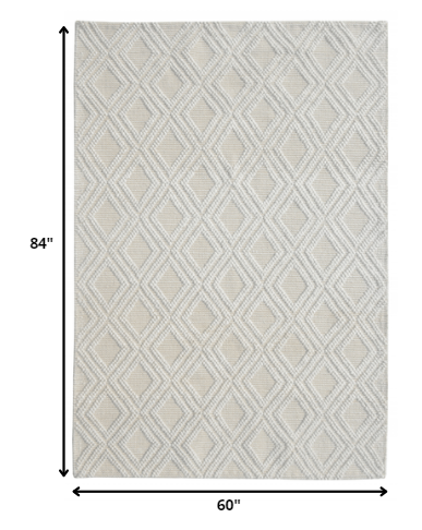 5' x 7' Ivory Diamond Lattice Modern Area Rug