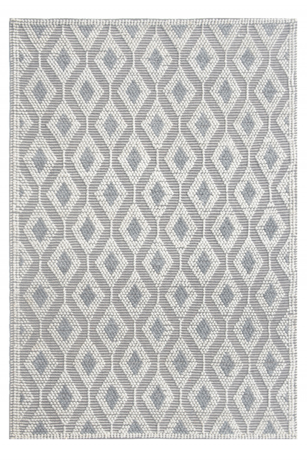 5' x 7' Ivory Gray Diamond Trellis Modern Area Rug