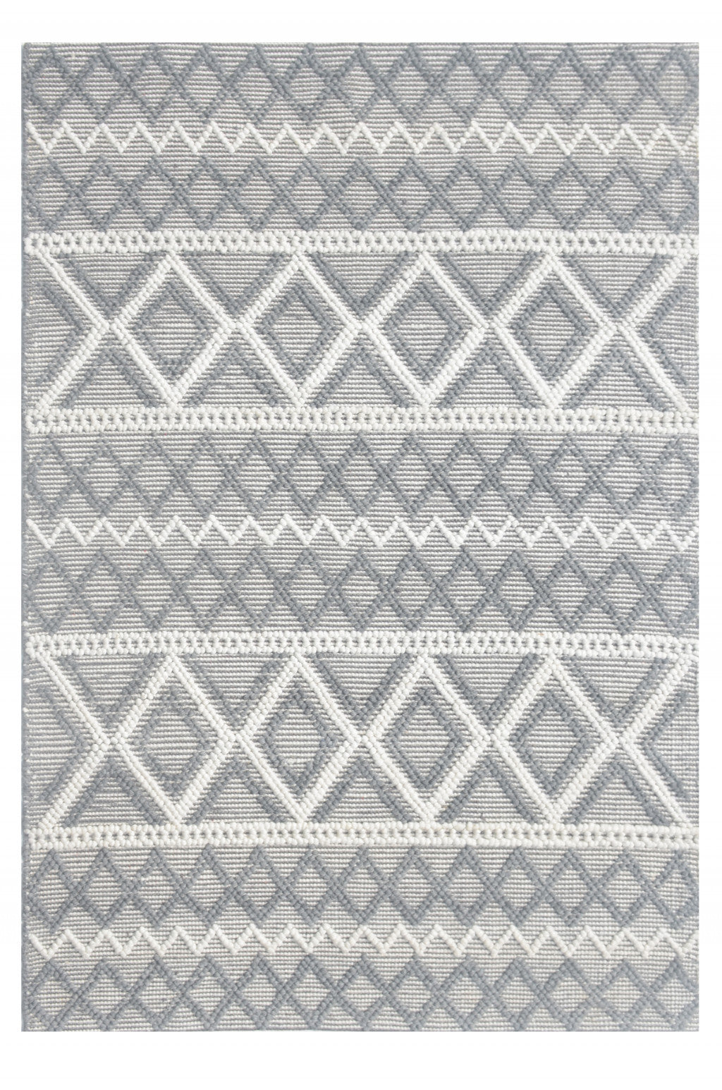 5' x 7' Gray Ivory Diamonds Boho Chic Area Rug