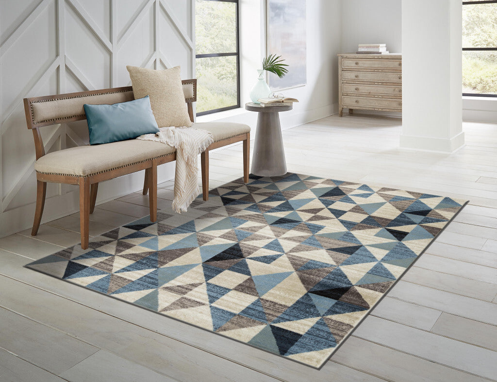 5' x 8' Blue Beige Nested Diamonds Modern Area Rug