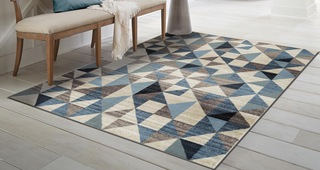 5' x 8' Blue Beige Nested Diamonds Modern Area Rug