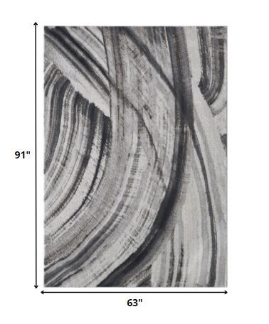 5' x 8' Gray Ivory Abstract Strokes Modern Area Rug