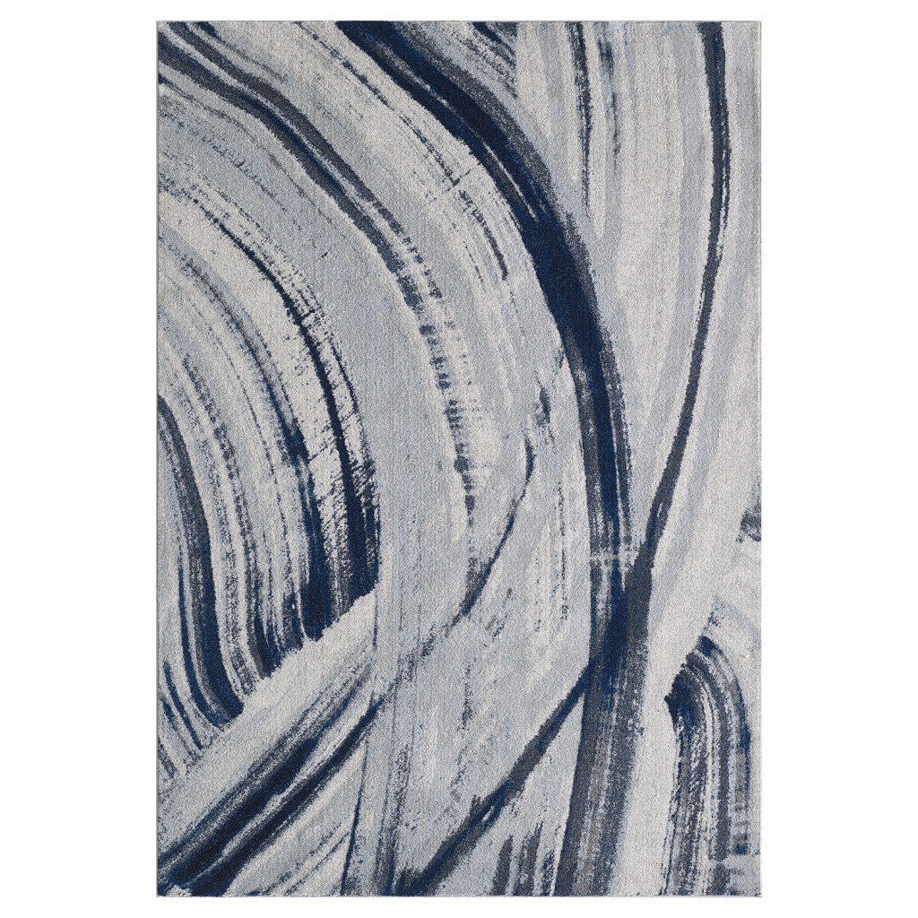 3' x 5' Navy Ivory Abstract Strokes Modern Area Rug