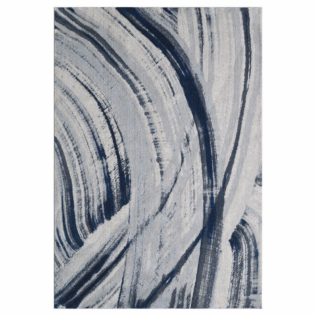 5' x 8' Navy Ivory Abstract Strokes Modern Area Rug