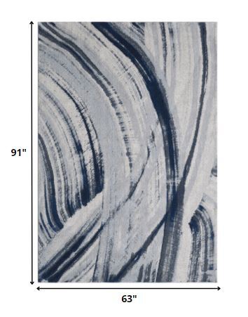5' x 8' Navy Ivory Abstract Strokes Modern Area Rug