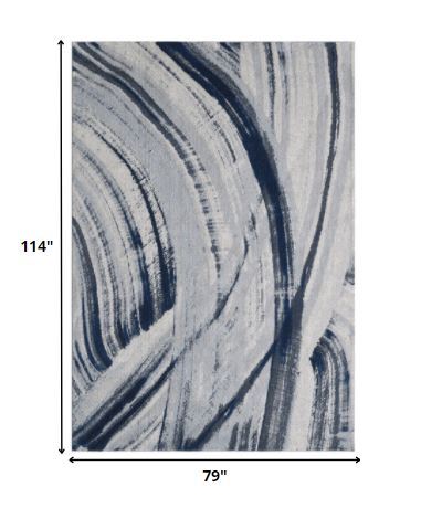 7' x 10' Navy Ivory Abstract Strokes Modern Area Rug