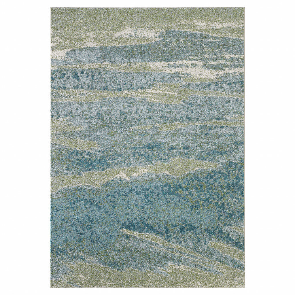 7' x 10' Blue Sage Impressionistic Ocean Area Rug