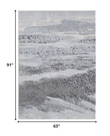 5' x 8' Blue Gray Abstract Mist Modern Area Rug