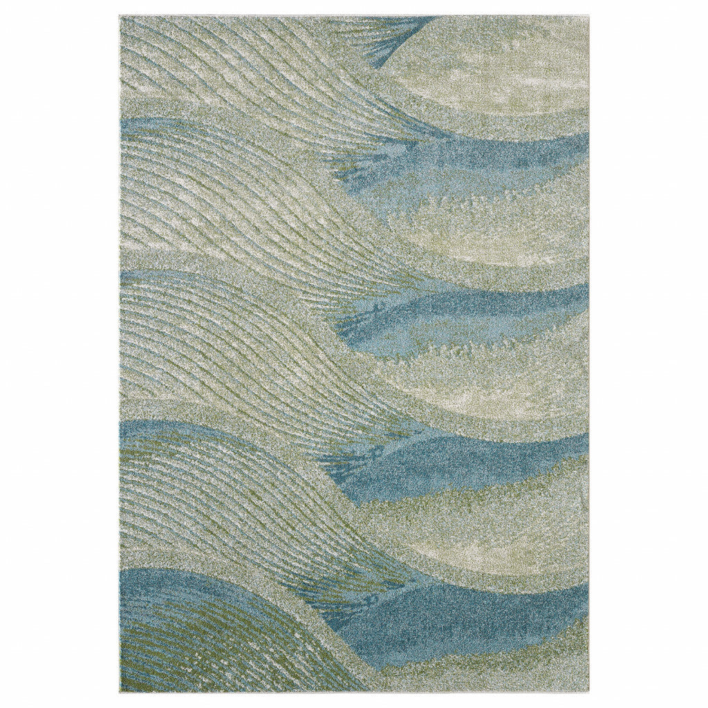 5' x 8' Blue Beige Abstract Waves Modern Area Rug