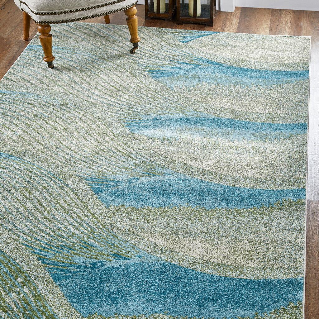 7' x 10' Blue Beige Abstract Waves Modern Area Rug