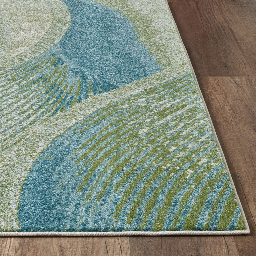7' x 10' Blue Beige Abstract Waves Modern Area Rug