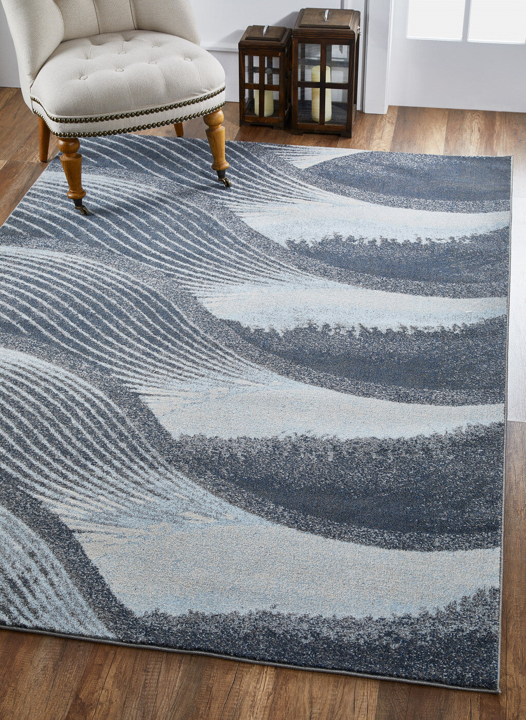 5' x 8' Gray Blue Abstract Waves Modern Area Rug