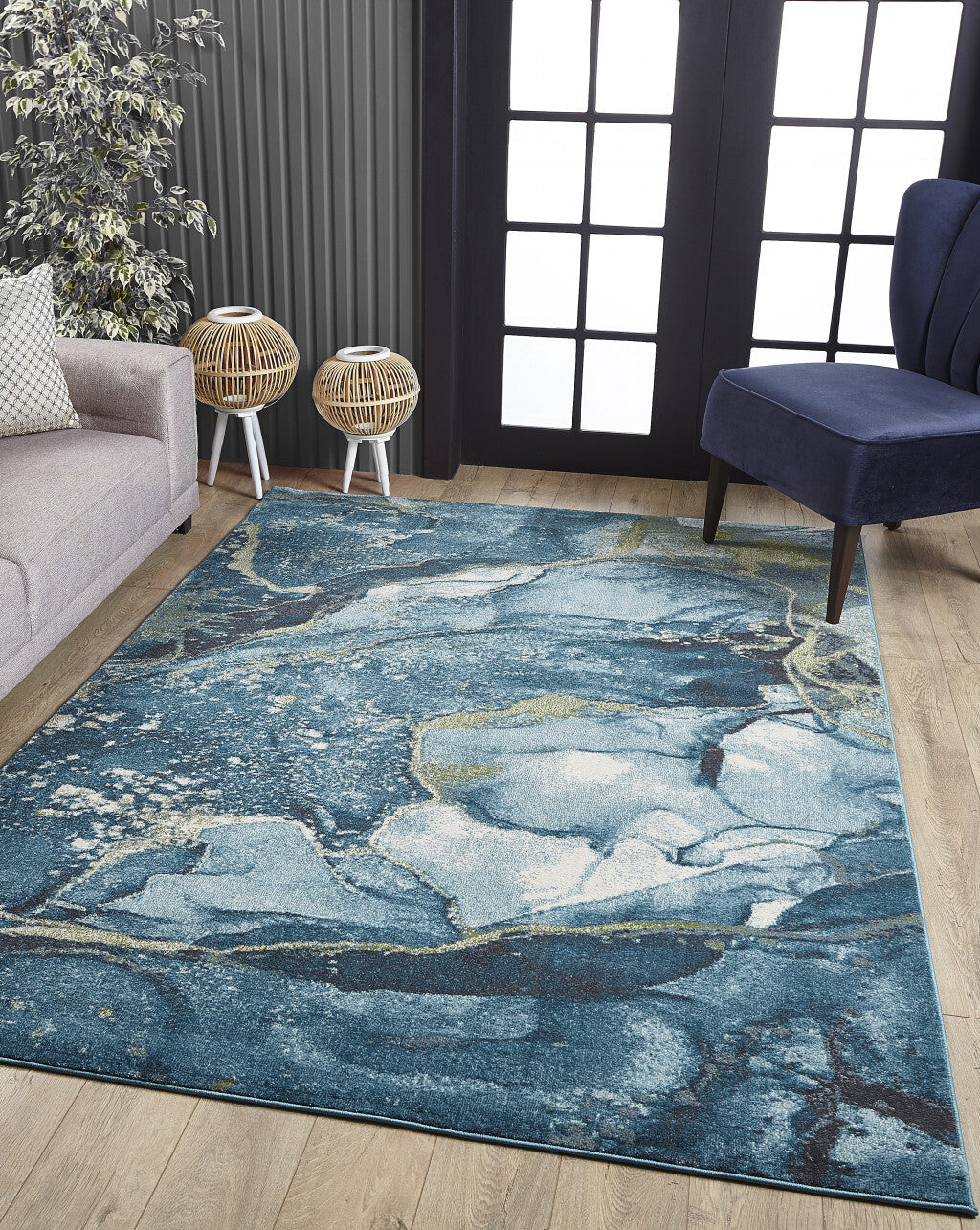 5' x 8' Blue Sage Abstract Stone Modern Area Rug
