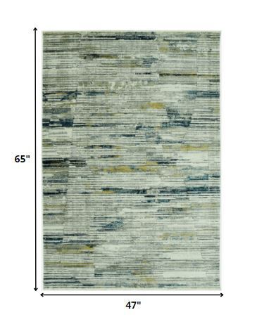 4' x 6' Blue Ivory Abstract Striped Area Rug