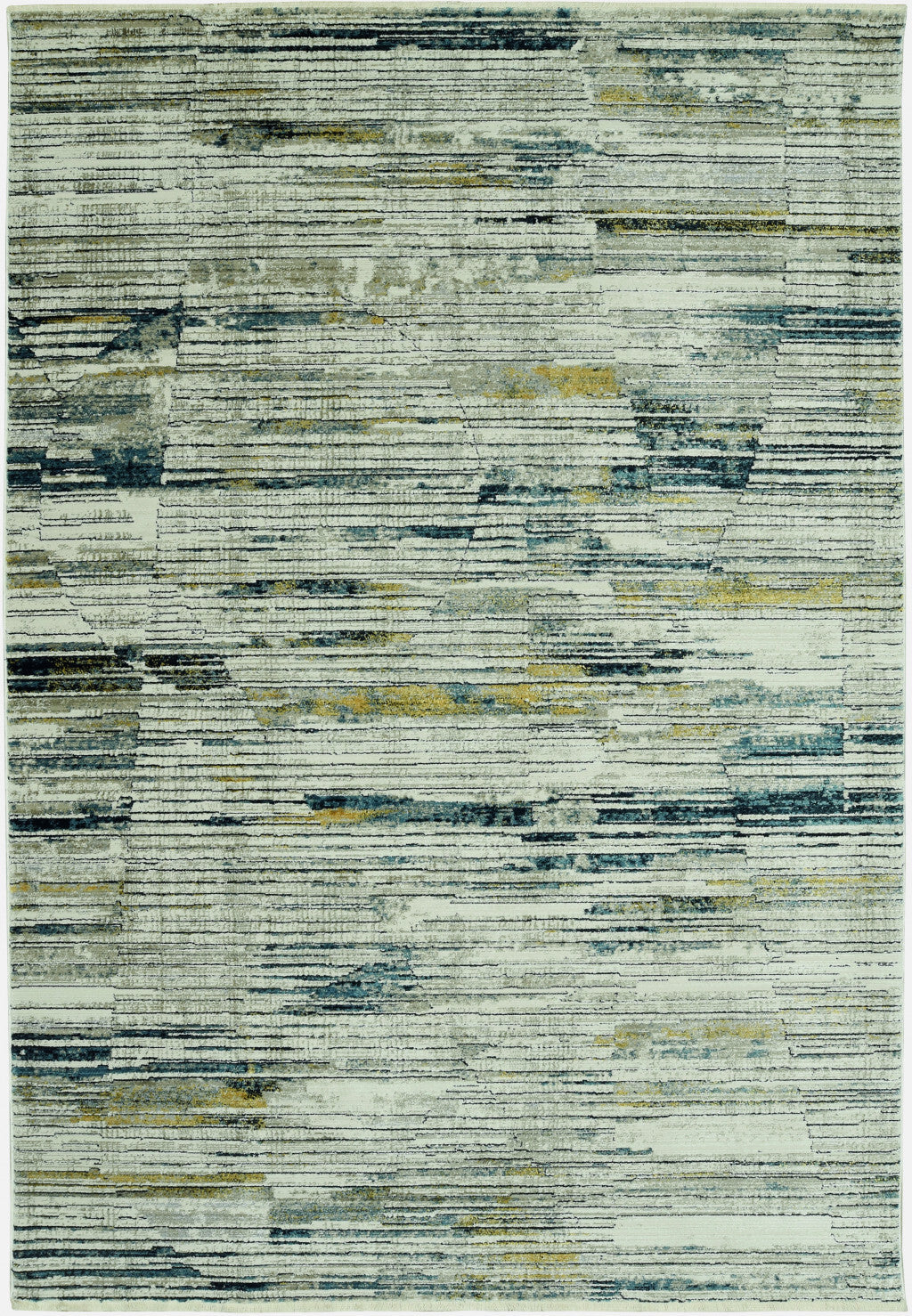 8' Round Blue Ivory Abstract Striped Area Rug