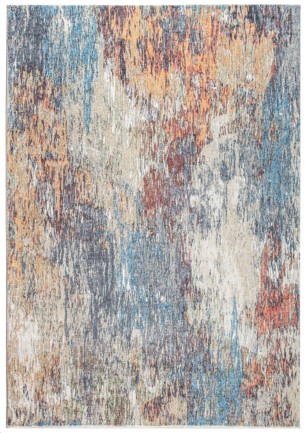 2' x 7' Blue Red Abstract Painting Modern Runner Rug