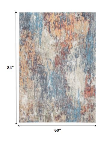 5' x 8' Blue Red Abstract Painting Modern Area Rug