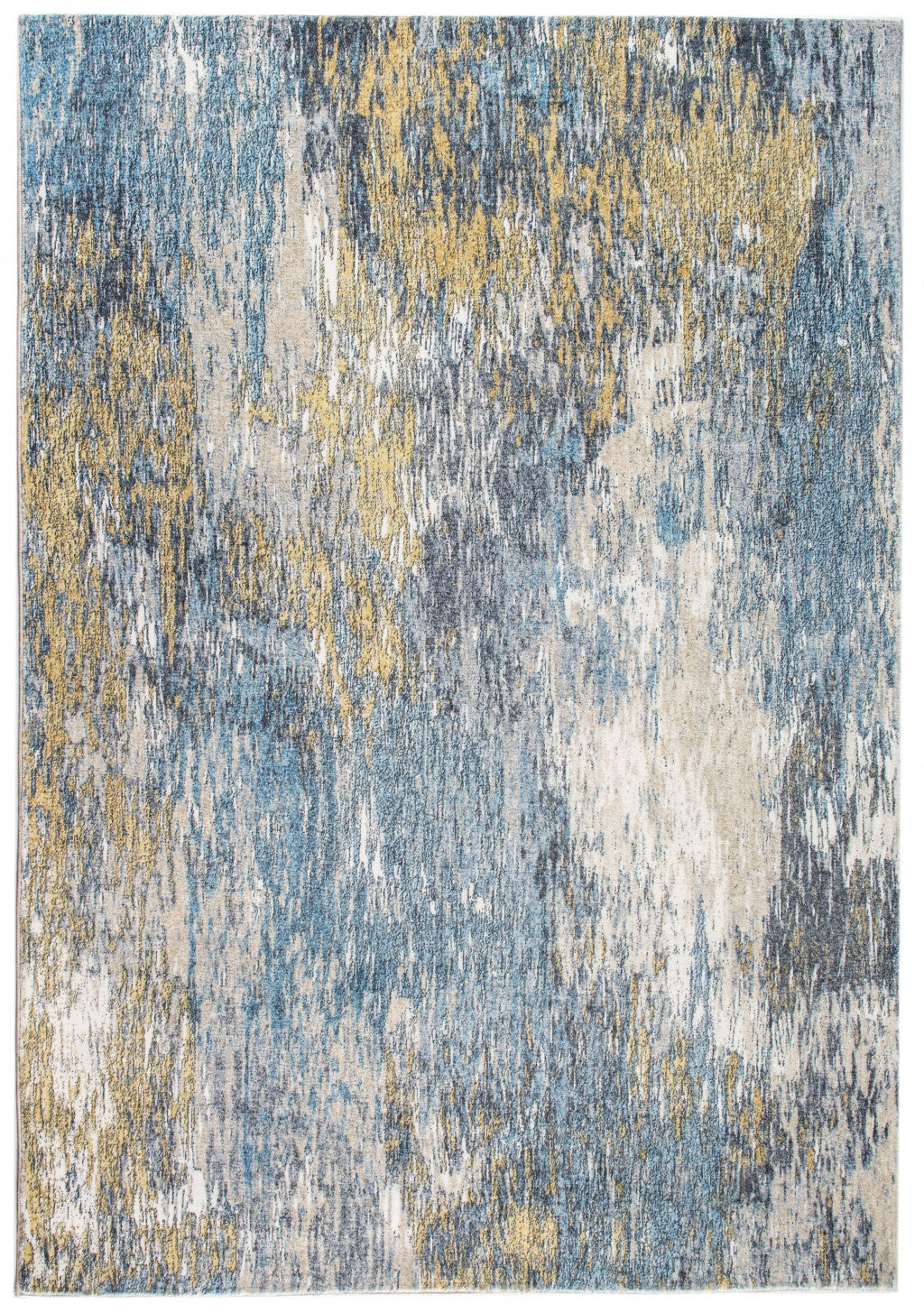 2' x 7' Blue Gold Abstract Painting Modern Runner Rug