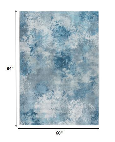 5' x 8' Blue White Abstract Sky Area Rug