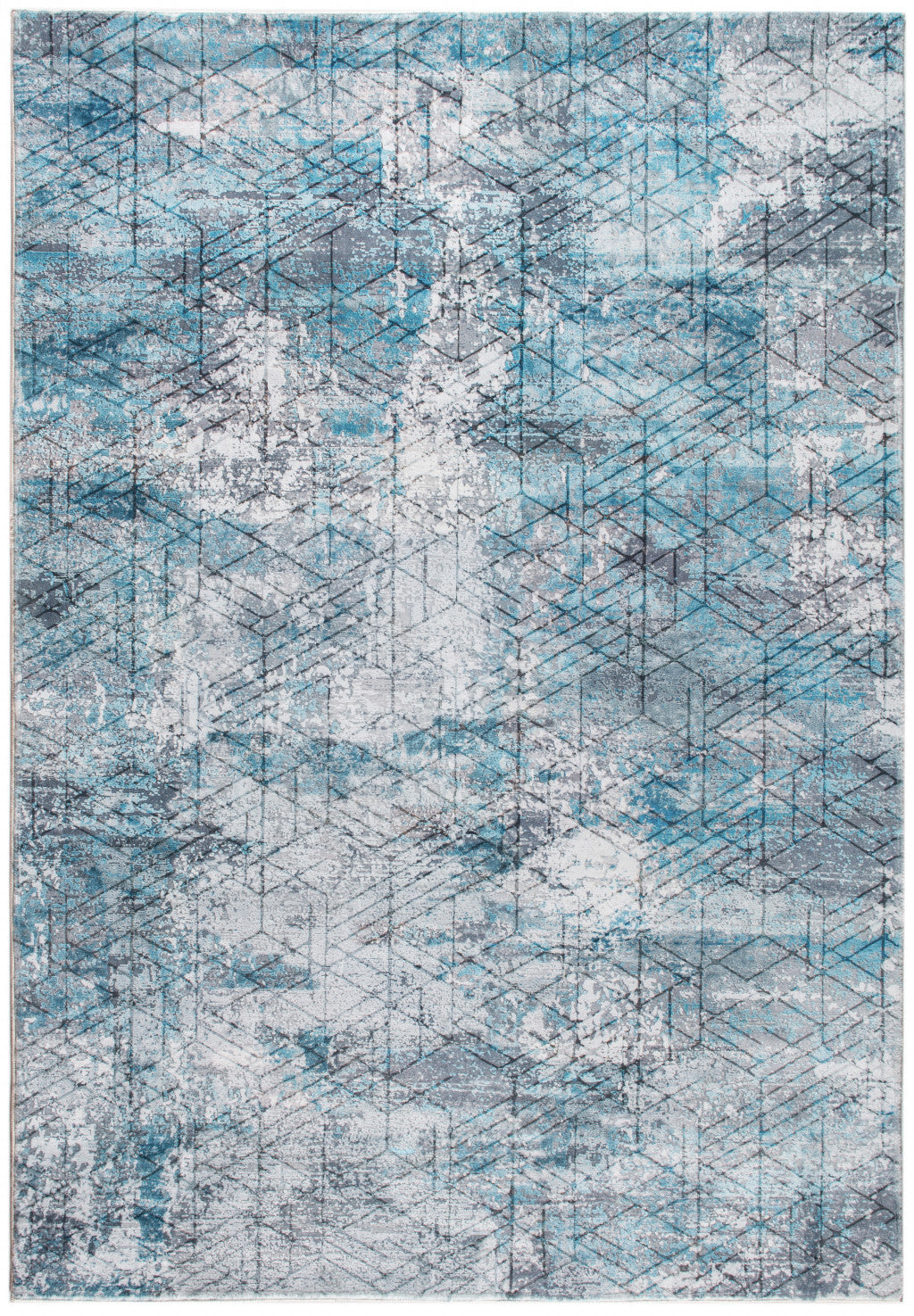 2' x 7' Blue Gray Abstract Cuboid Modern Runner Rug