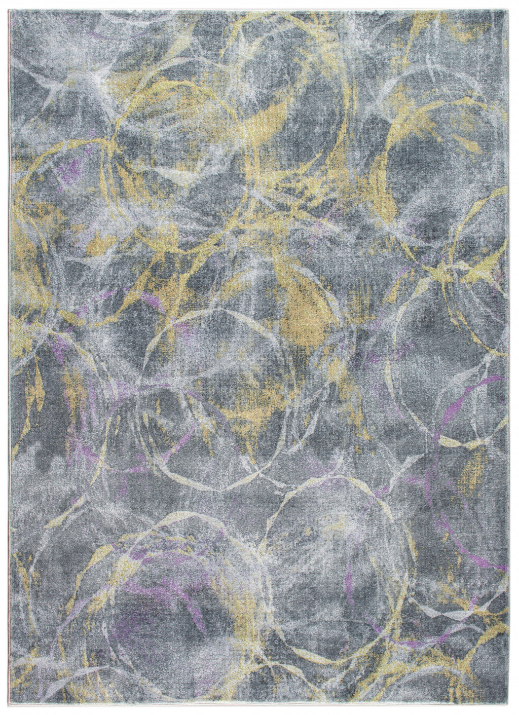 2' x 7' Gray Gold Abstract Rings Runner Rug