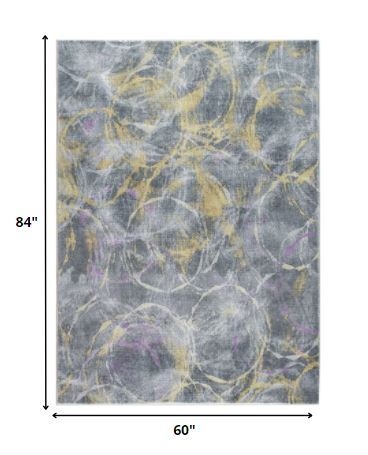 5' x 8' Gray Gold Abstract Rings Area Rug