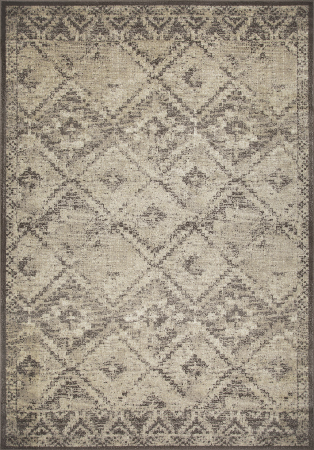 3' x 5' Gray Beige Distressed Diamond Area Rug