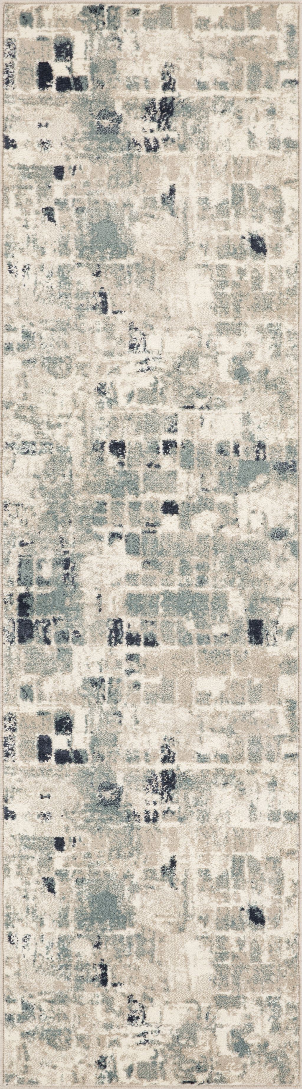 5' x 8' Beige Blue Abstract Tiles Distressed Area Rug
