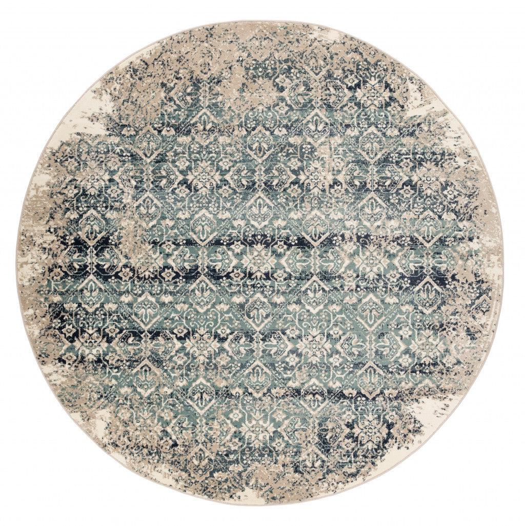 5' x 8' Beige Blue Distressed Diamonds Area Rug
