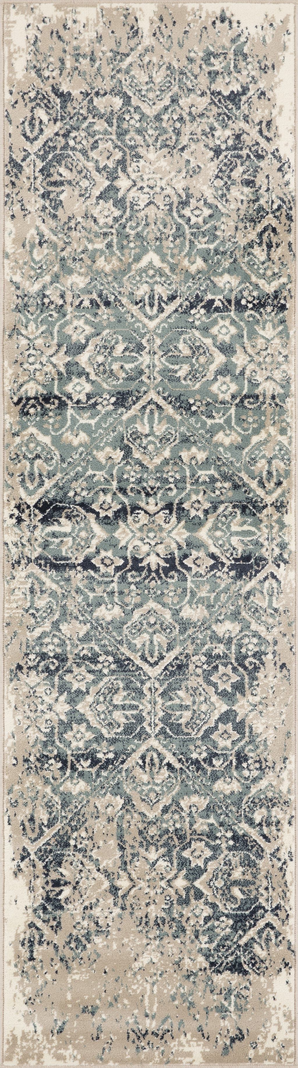 5' x 8' Beige Blue Distressed Diamonds Area Rug